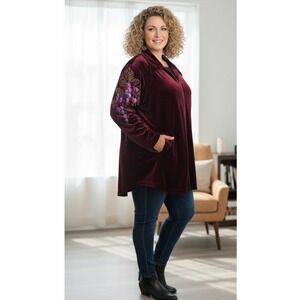 Vintage Bob Mackie Wearable Art Velvet Embroidered Tunic Blouse Womens Size 1X